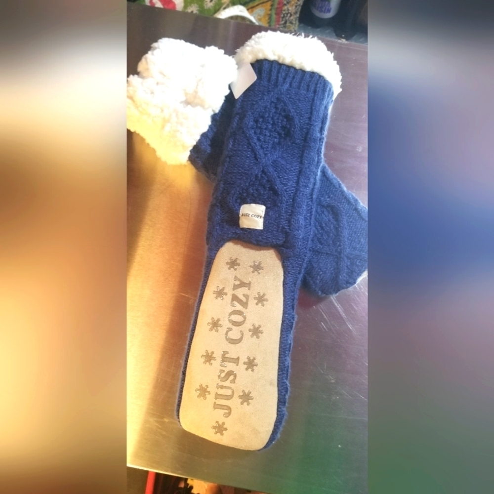 Just Cozy  Navy Knit Sock Slippers